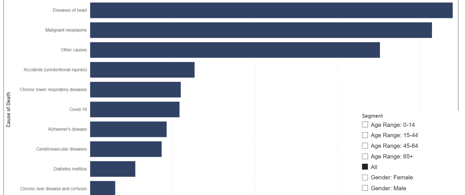 Power BI dashboard of top causes by demographic segment