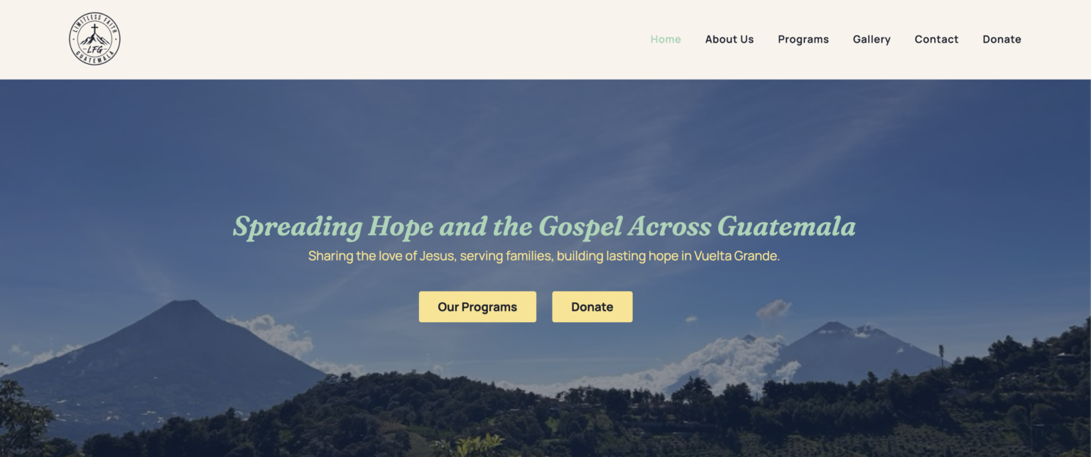 Limitless Faith Guatemala website homepage
